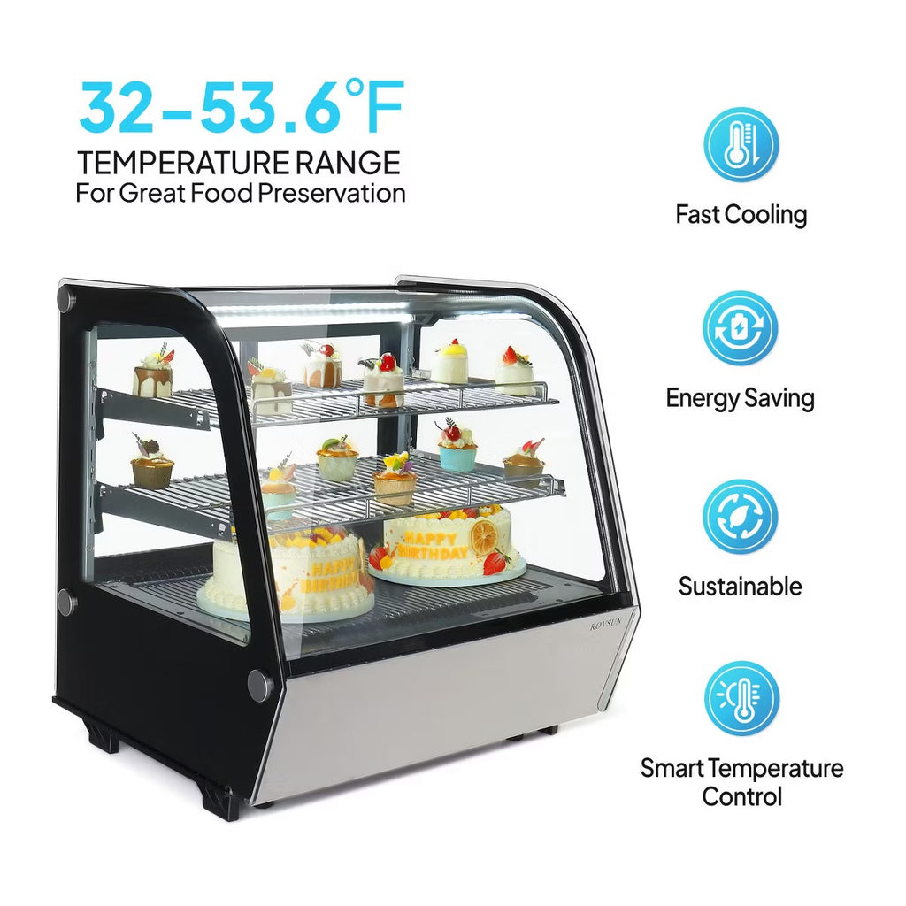 ROVSUN 4.2 Cu.Ft Refrigerator Display Case ETL Certified, Commercial Countertop Refrigerated Display with LED Air-cooling Auto Defrost Sliding Doors