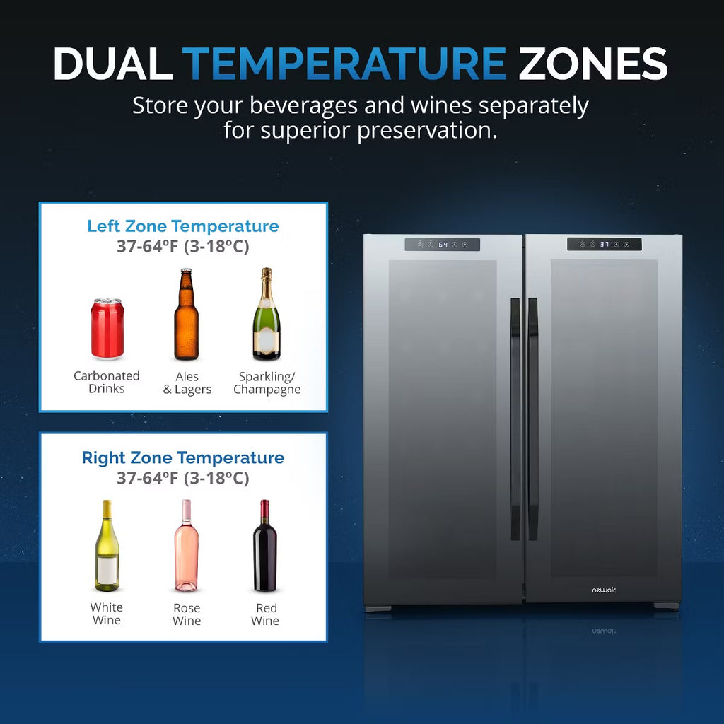 Newair Shadow Series Wine Cooler Refrigerator 18 Bottles & 59 Cans Dual Temperature Zones, Freestanding Mirrored Wine and Beverage Fridge