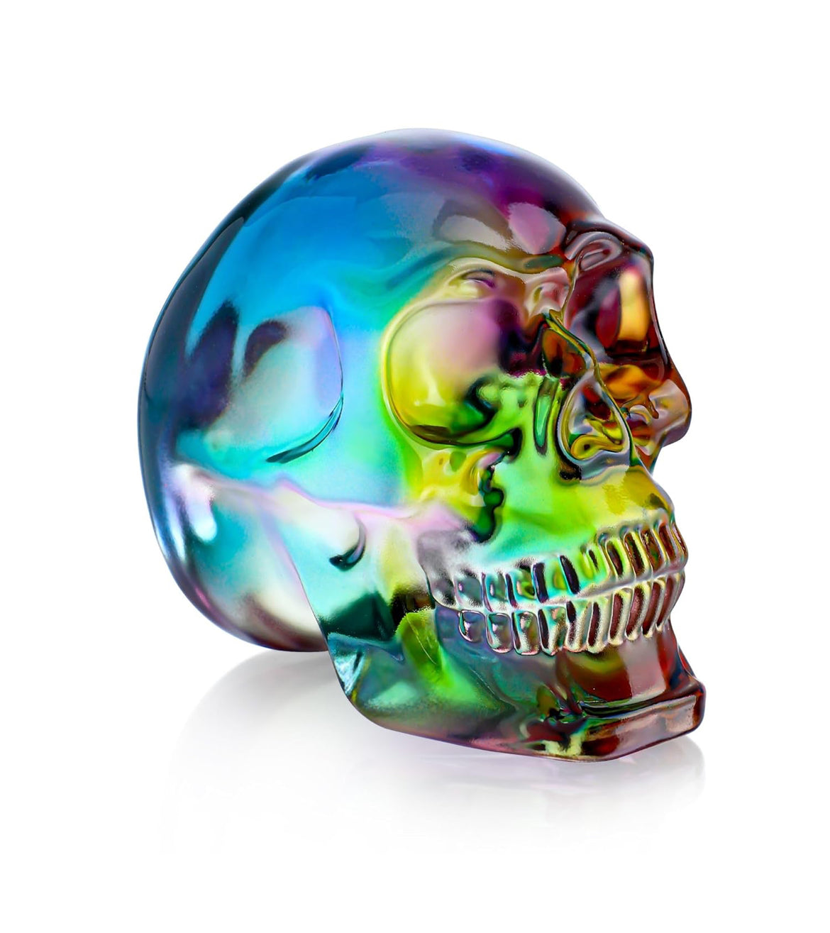 HDCRYSTALGIFTS 3 Inch Multi-Color Crystal Human Skull Model Statue for Home Decor, Halloween Head Figurine Decoration Gift, Art Glass Day of The Dead Sculpture Collections