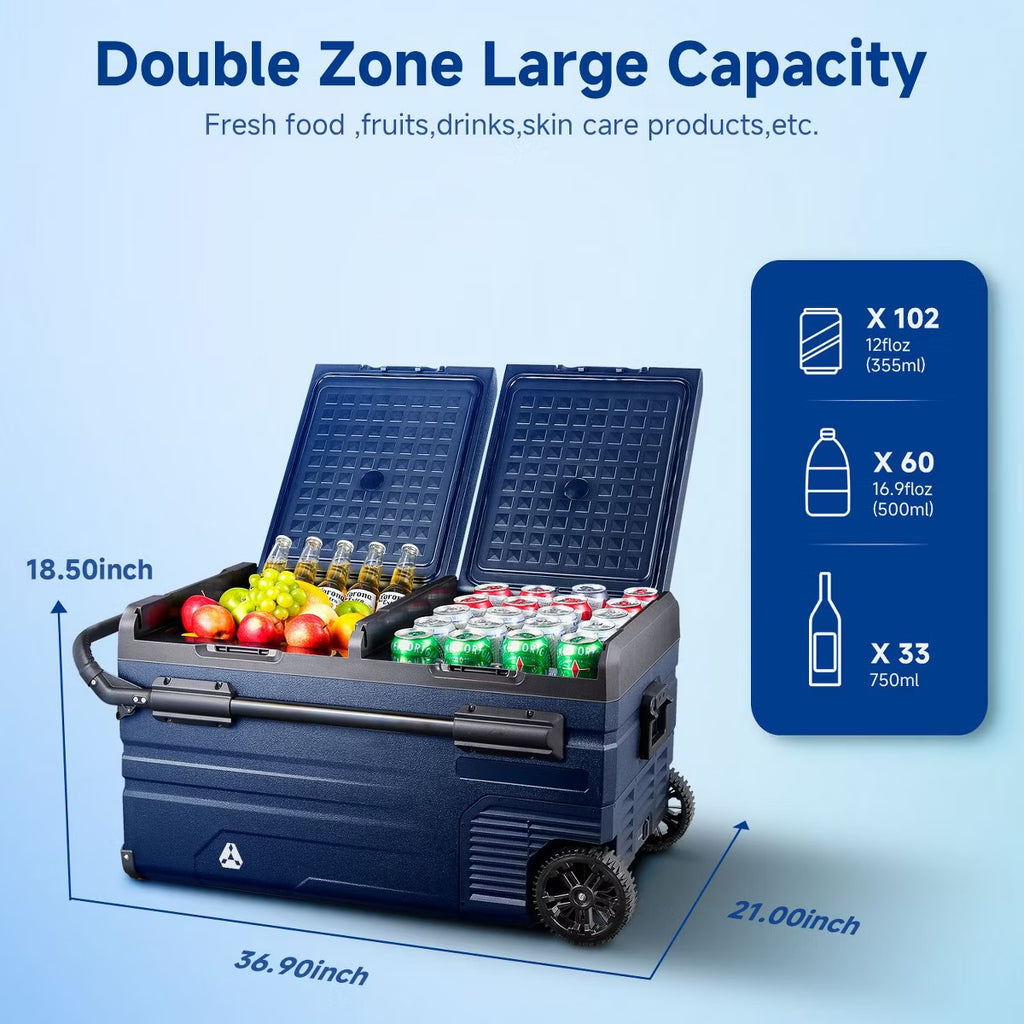 12 Volt Car Refrigerator, Portable Freezer Dual Zone APP Control, 52 Cans Fridge 12/24V DC and 100-240V AC