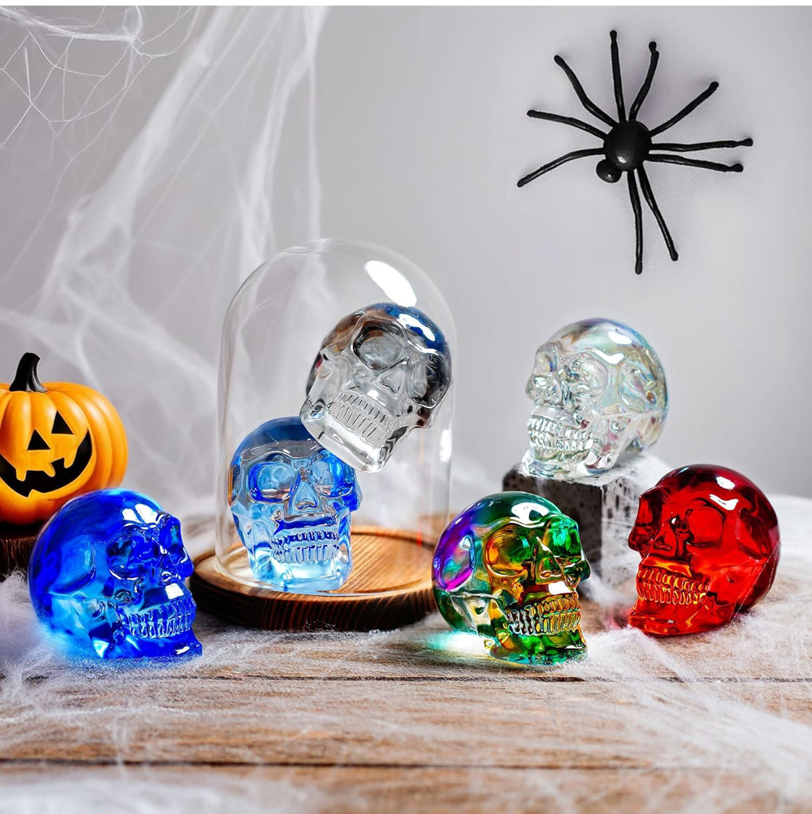 HDCRYSTALGIFTS 3 Inch Multi-Color Crystal Human Skull Model Statue for Home Decor, Halloween Head Figurine Decoration Gift, Art Glass Day of The Dead Sculpture Collections