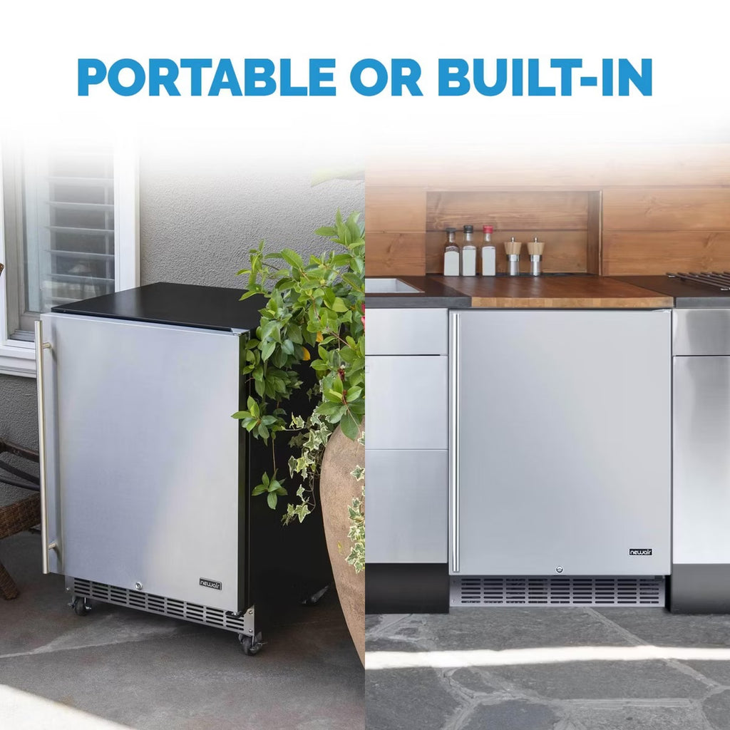 Newair Built-in Outdoor Beverage Fridges in Weatherproof Stainless Steel with Easy Glide Casters