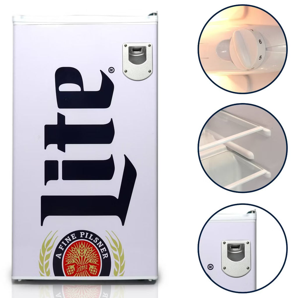Miller Lite Compact Fridge with Bottle Opener, 3.2 cu ft (90L) - White
