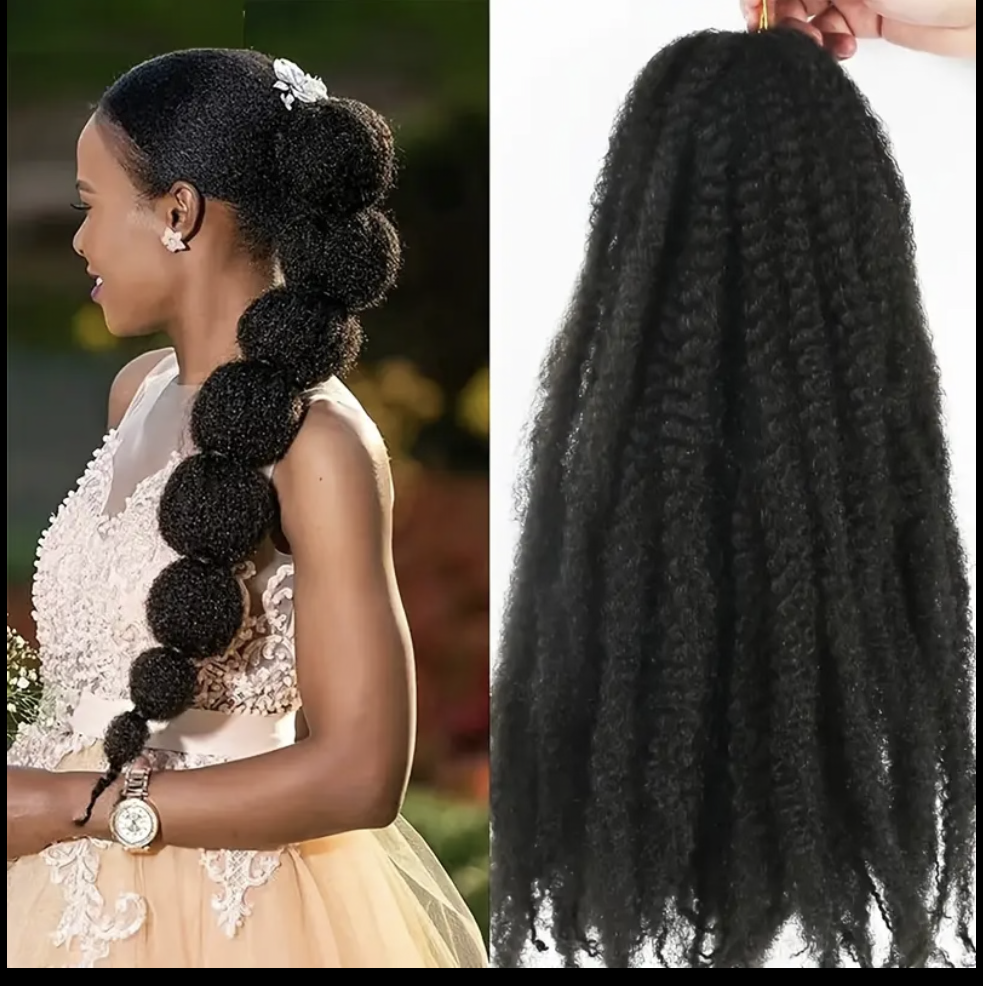 3-Packs Afro Kinky Marley Twists Braiding Hair - Natural Black Crochet Braids Suitable for Locs, Low-Temp Synthetic Fiber Hair for Twists, Dreadlock Maintenance & Braiding Styles ()