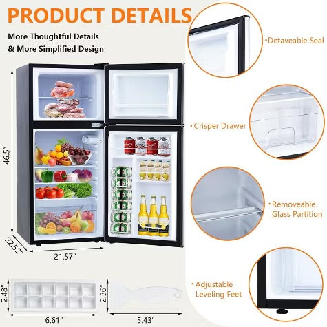 4.5 Cu.Ft Mini Fridge with Freezer – Double-Door Compact Refrigerator w/ 5-Temp Adjustable Thermostat