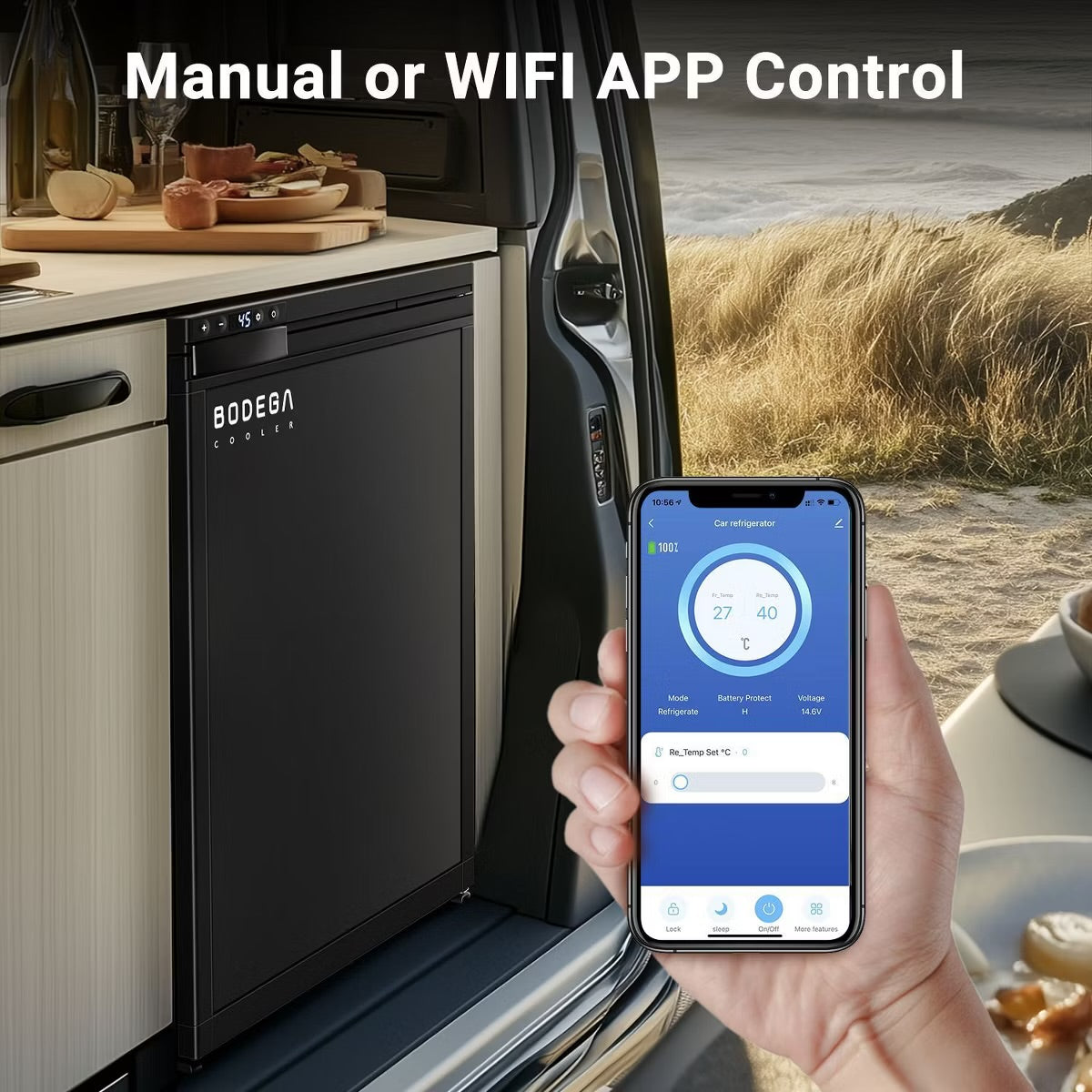 65L RV Refrigerator,APP Control,Refrigeration range (-4℉-46℉),3 levels((H/M/L)) of battery protection, mini fridge for camping, picnics, road trips