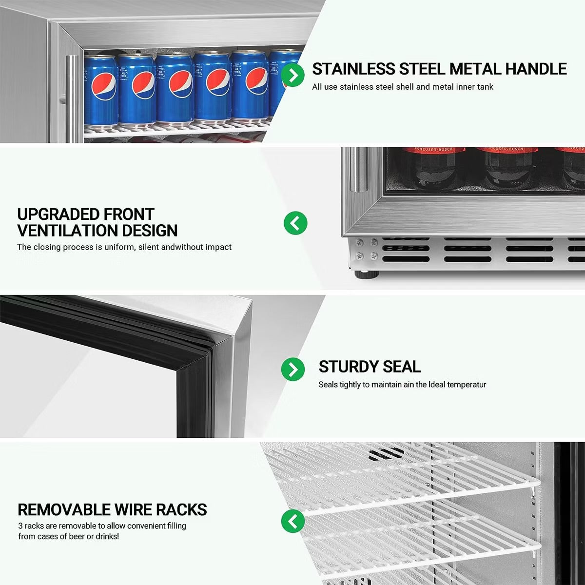 IceJungle 160 Can Freestanding Beverage Drink Fridge with Adjustable Shelves, Automatic Close Function, Door Lock and Alarm, Silver
