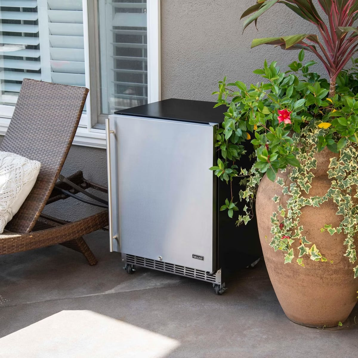 Newair Built-in Outdoor Beverage Fridges in Weatherproof Stainless Steel with Easy Glide Casters