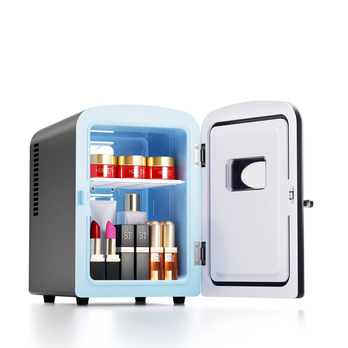 Kenmore 6 can Mini Refrigerator: Countertop Tiny Fridge for Skincare & Makeup, 40°F Cooling, Black, 0.14 cu ft Capacity