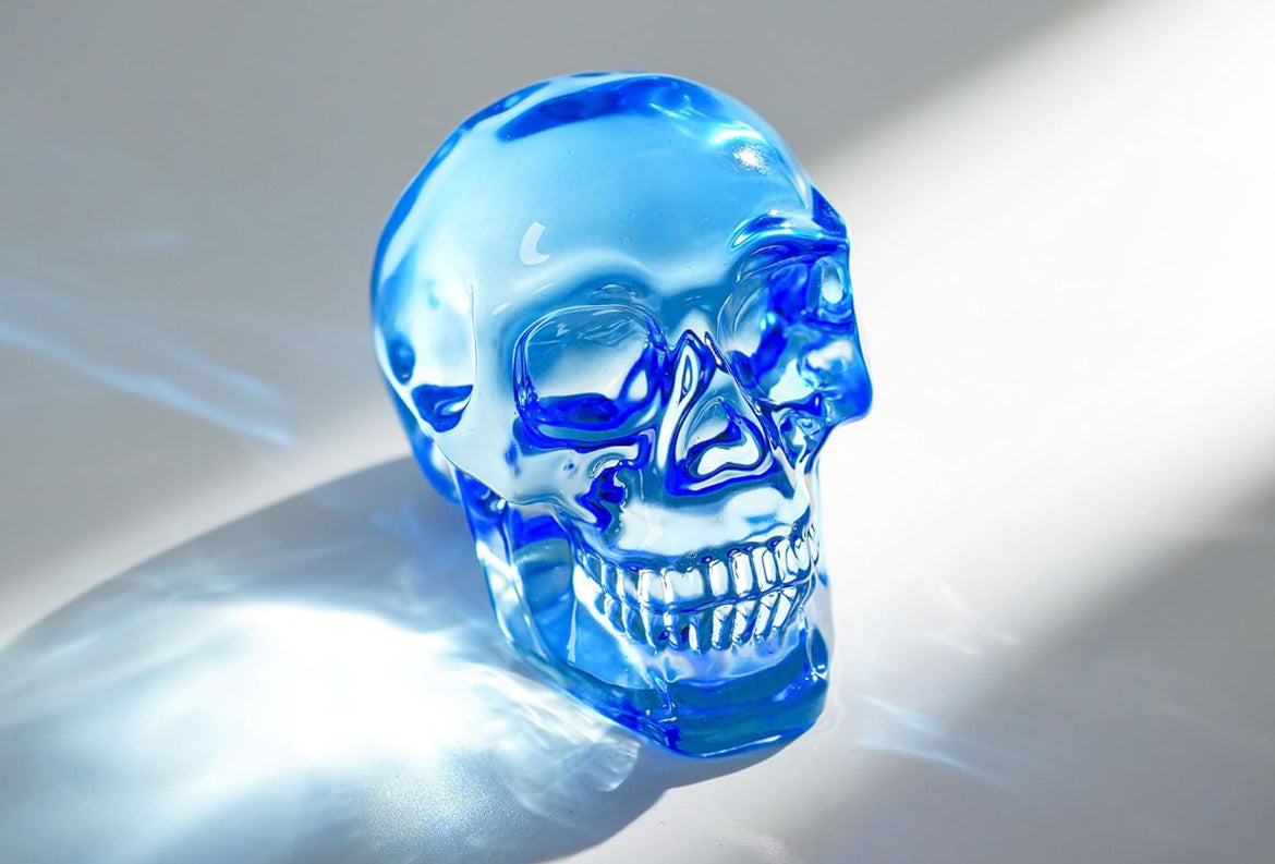 HDCRYSTALGIFTS 3 Inch Multi-Color Crystal Human Skull Model Statue for Home Decor, Halloween Head Figurine Decoration Gift, Art Glass Day of The Dead Sculpture Collections