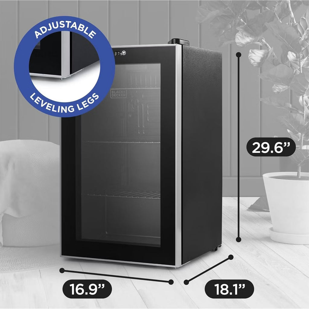 BLACK+DECKER 2.4 Cu. Ft. Beverage Cooler, Beverage Fridge with Double Pane Glass Door, Drink Fridge and Beverage Refrigerator with 76-Can Capacity