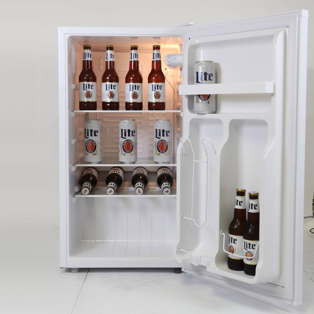 Miller Lite Compact Fridge with Bottle Opener, 3.2 cu ft (90L) - White