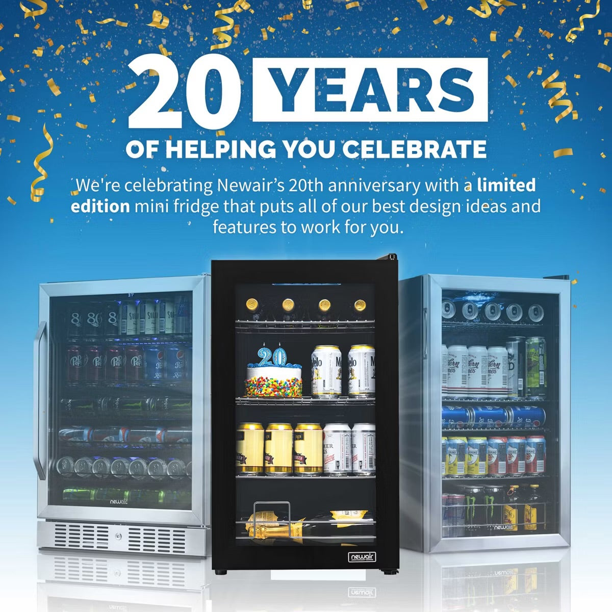 Newair 100 Can Beverage Fridge, Freestanding Mini Fridge, Drinks Cooler Bar Fridge, Perfect for Beer, Snacks or Soda