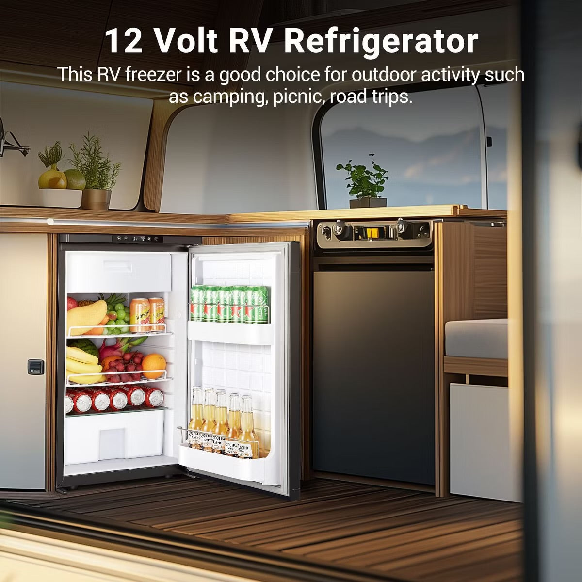 83L Dual Zone Fridge and Freezer, RV Refrigerator with WIFI APP Control, 12 Volt Portable Fridge with Door Lock,3 levels (H/M/L) of battery protection