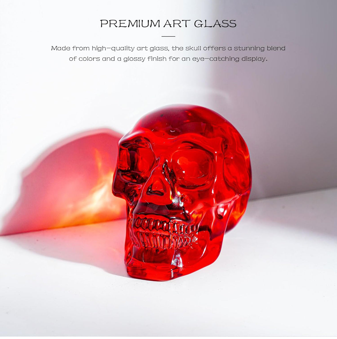 HDCRYSTALGIFTS 3 Inch Multi-Color Crystal Human Skull Model Statue for Home Decor, Halloween Head Figurine Decoration Gift, Art Glass Day of The Dead Sculpture Collections