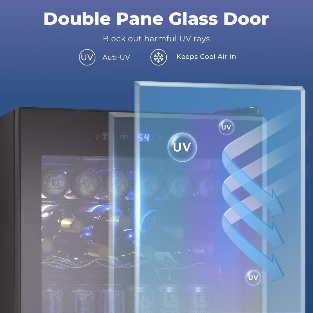 R.W.FLAME 4.5 Cu.Ft Beverage Cooler, 145-Can Fridge with Glass Door, Digital Temperature Display for Soda, or Other Drinks, Compact Cooler
