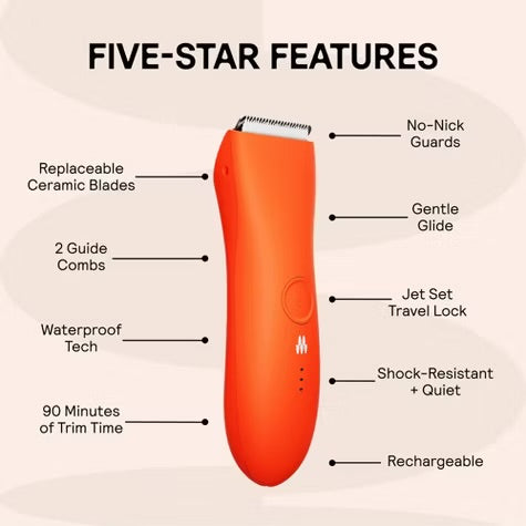Meridian Trimmer Premium Pubic & Body Hair Trimmer for Men & Women Below-the-Belt Groomer, Ball Trimmer, Bikini Trimmer, Bonus Pouch - Blaze