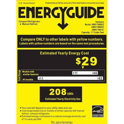 Kenmore 1.7 cu-ft Refrigerator - Black: Compact Dorm Fridge, Energy Star, Reversible Door, Adjustable Thermostat