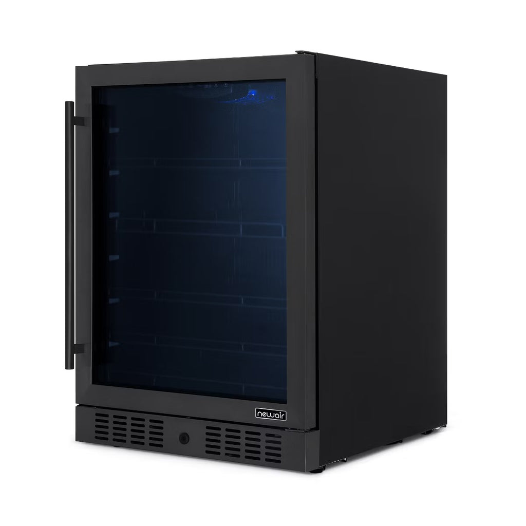 Newair 24" Beverage Refrigerator Cooler, 177 Can Black Stainless Steel Glass Door Fridge, Built-in Counter or Freestanding Bar Drinks Refrigerator