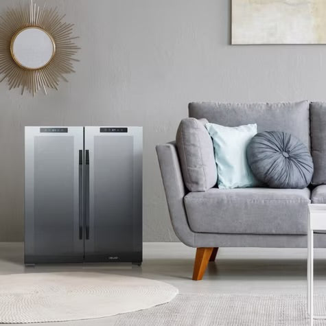 Newair Shadow Series Wine Cooler Refrigerator 18 Bottles & 59 Cans Dual Temperature Zones, Freestanding Mirrored Wine and Beverage Fridge