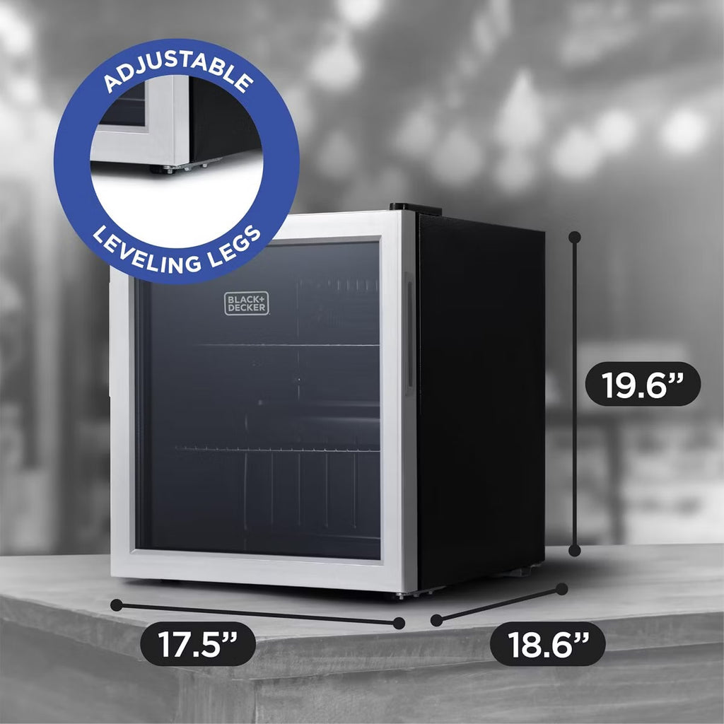 BLACK+DECKER 1.7 Cu. Ft. Beverage Cooler with Double Pane Glass Door, Drink Fridge & Beverage Refrigerator with 63-Can Capacity