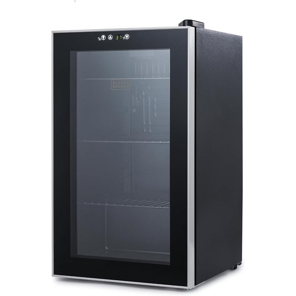 BLACK+DECKER 2.4 Cu. Ft. Beverage Cooler, Beverage Fridge with Double Pane Glass Door, Drink Fridge and Beverage Refrigerator with 76-Can Capacity