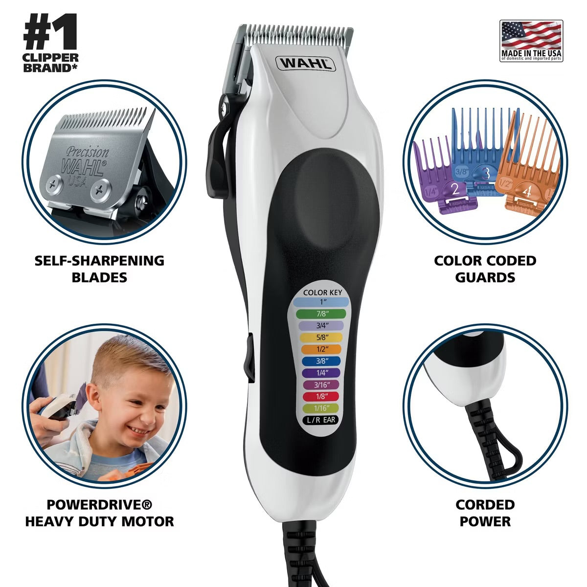 Wahl Color Pro Plus Corded Electric Hair Clipper Set with Color Coded Attachment Guards