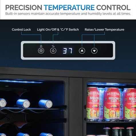 Newair Shadow Series Wine Cooler Refrigerator 18 Bottles & 59 Cans Dual Temperature Zones, Freestanding Mirrored Wine and Beverage Fridge