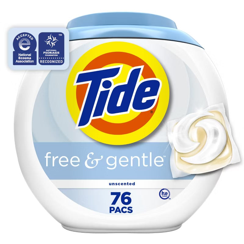 Tide Pods HE Compatible Laundry Detergent Pacs - Free & Gentle