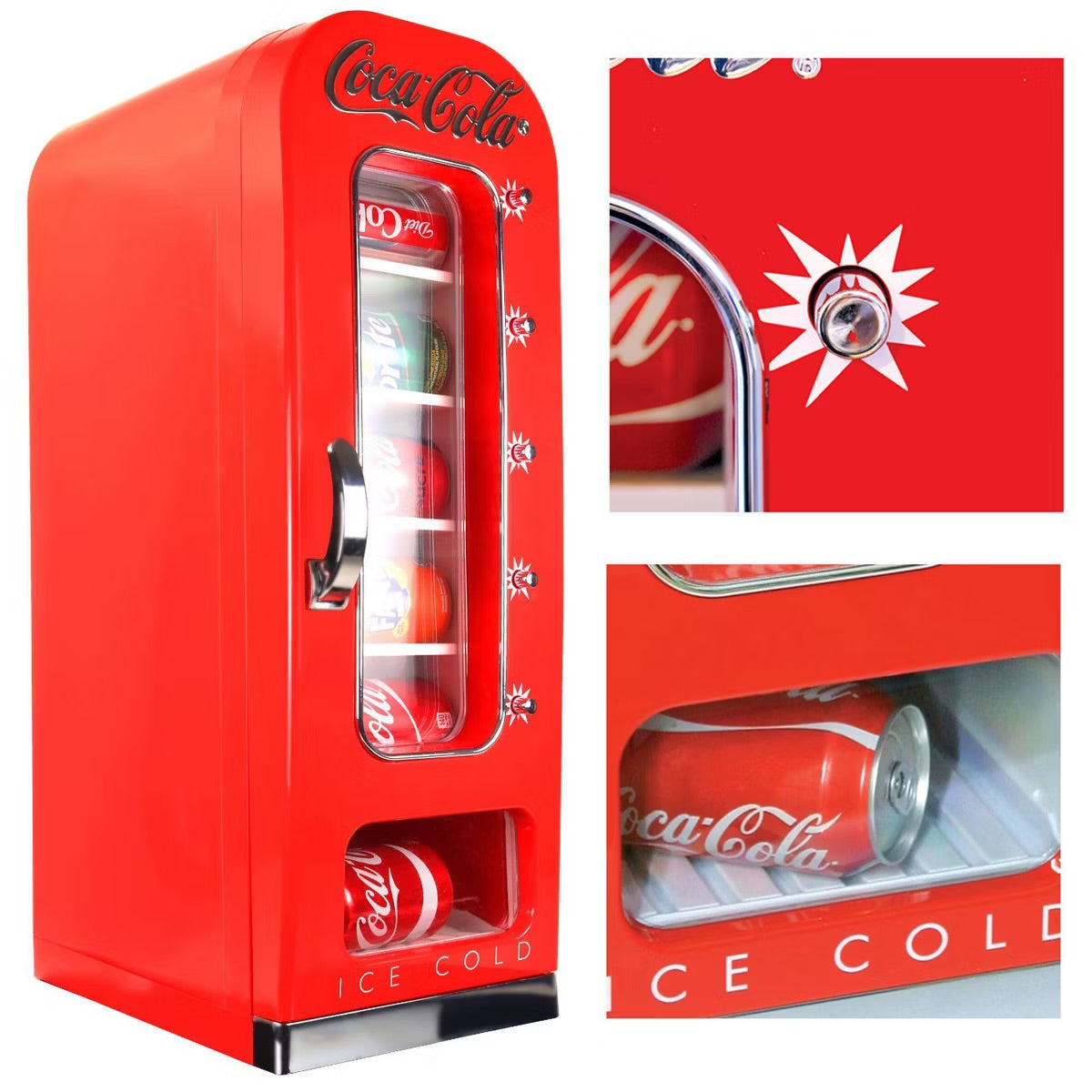 Coca-Cola Vending Machine Mini Fridge 12V DC 110V AC 10 Can Cooler - Red: Countertop Beverage Refrigerator, Thermoelectric