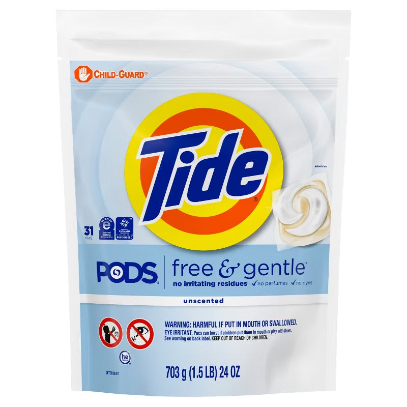 Tide Pods HE Compatible Laundry Detergent Pacs - Free & Gentle
