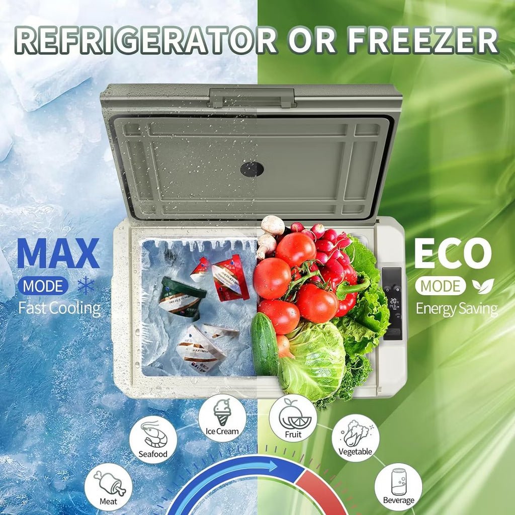 12 Volt Car Refrigerator, Electric Cooler Portable fridge WIFI APP Control, 32Quart(30L) -4℉-68℉, 12/24V DC100-240 Volt AC,Multi-ways to power