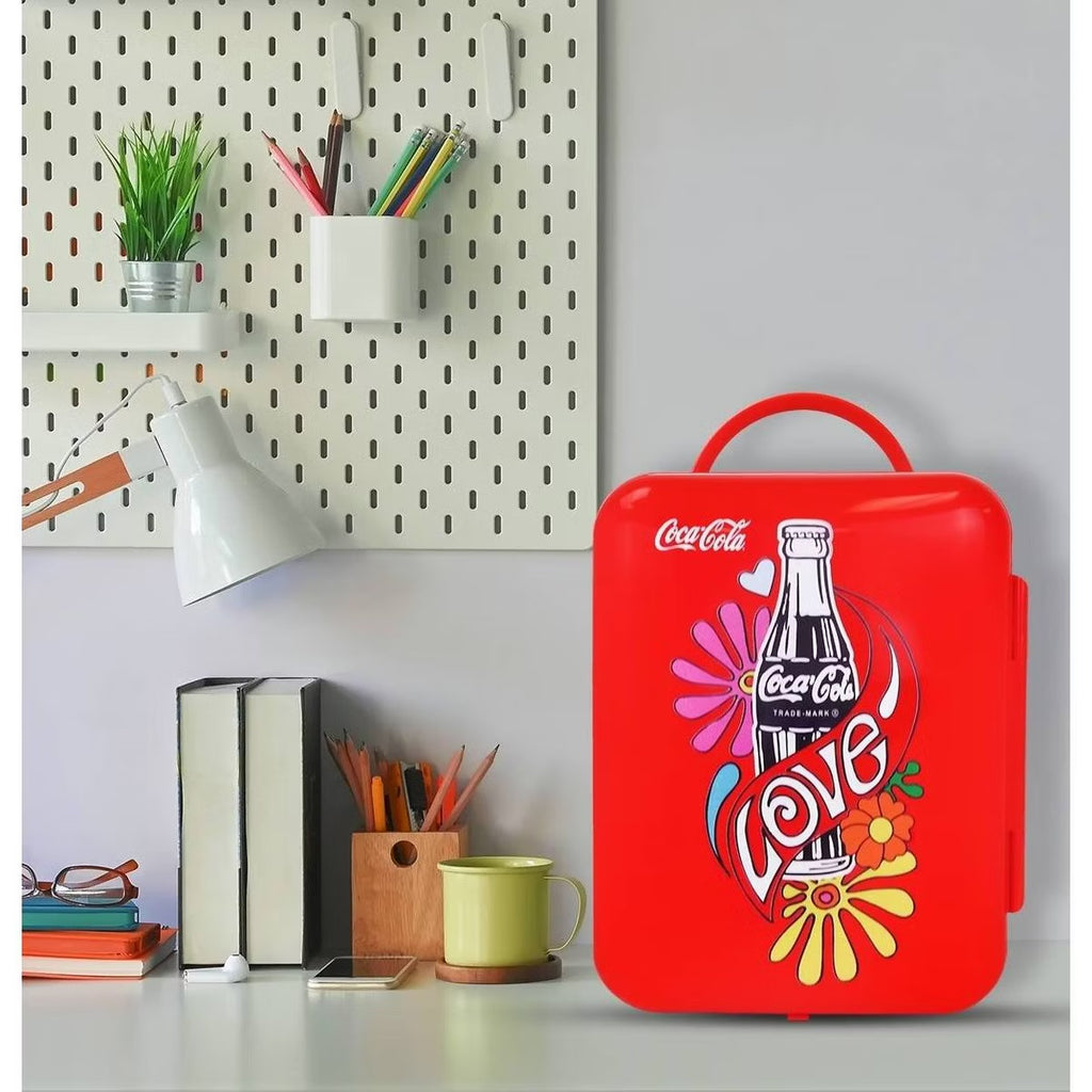 Coca-Cola Love 1971 Series 4L Cooler/Warmer 12V DC 110V AC Mini Fridge: Desktop Coke Fridge, Countertop, 6 Can Capacity