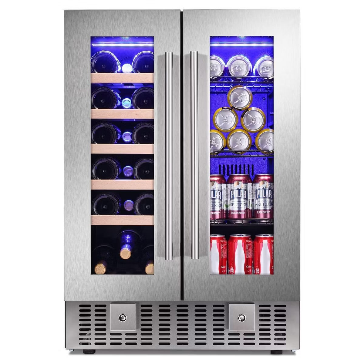R.W.FLAME Beverage Fridge with Dual-Zone Cooler and Glass Door, 24-Inch Under Counter Design，Built-in or Freestanding, Smart Touchscreen