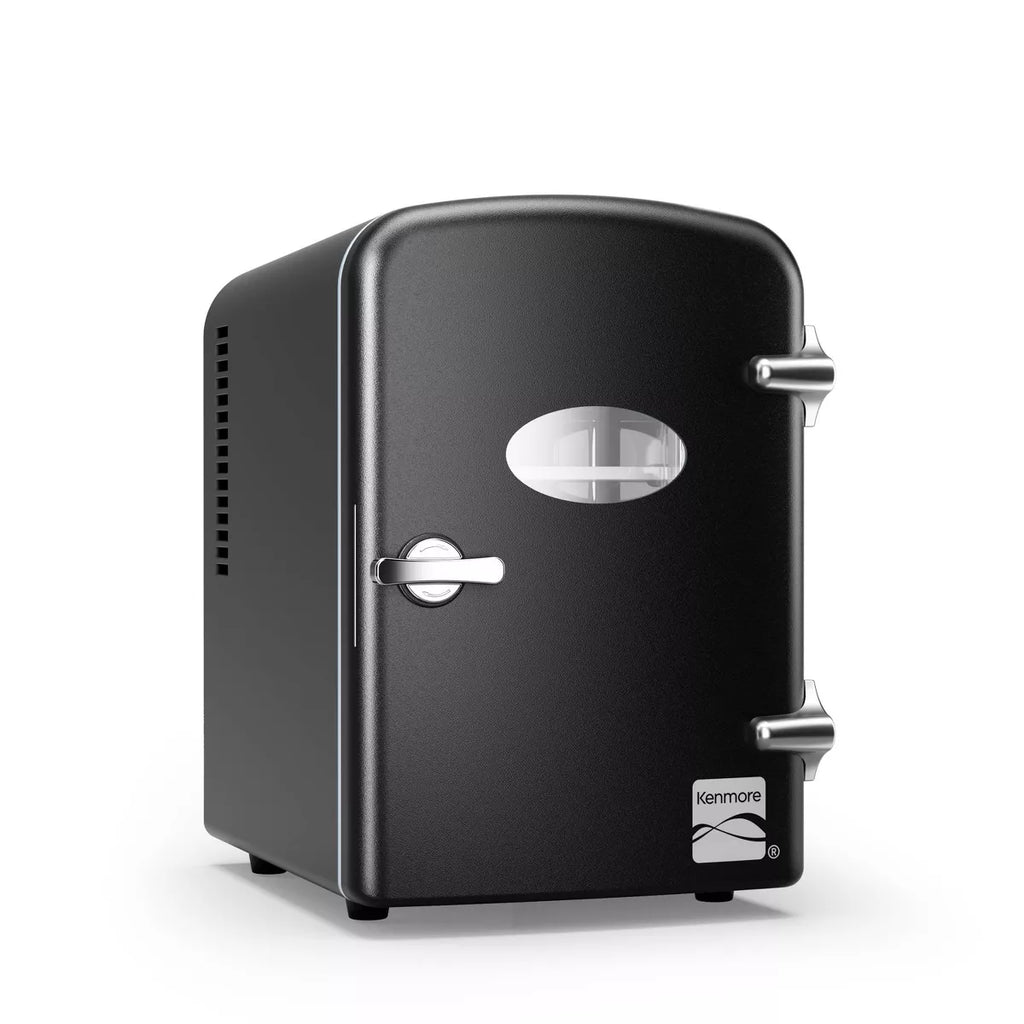 Kenmore 6 can Mini Refrigerator: Countertop Tiny Fridge for Skincare & Makeup, 40°F Cooling, Black, 0.14 cu ft Capacity