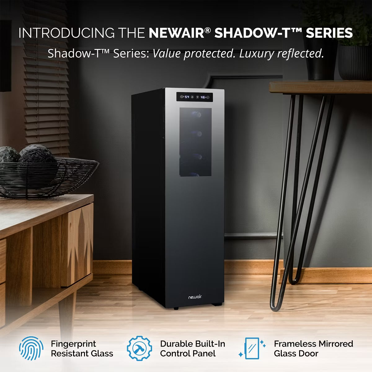 Newair Shadow-Tᵀᴹ Series Wine Cooler Refrigerator 18 Bottle Dual Temperature Zones, Freestanding Mirrored Wine Fridge with Double-Layer Tempered Glass