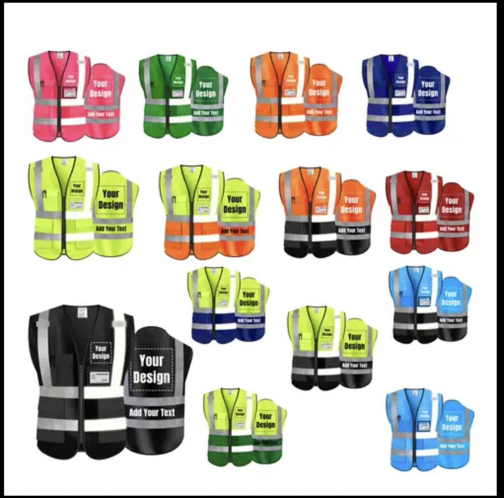 YOWESHOP High Visibility Reflective Safety Vest Customize Logo with 5 Pockets Protective Workwear Outdoor Work Vest
