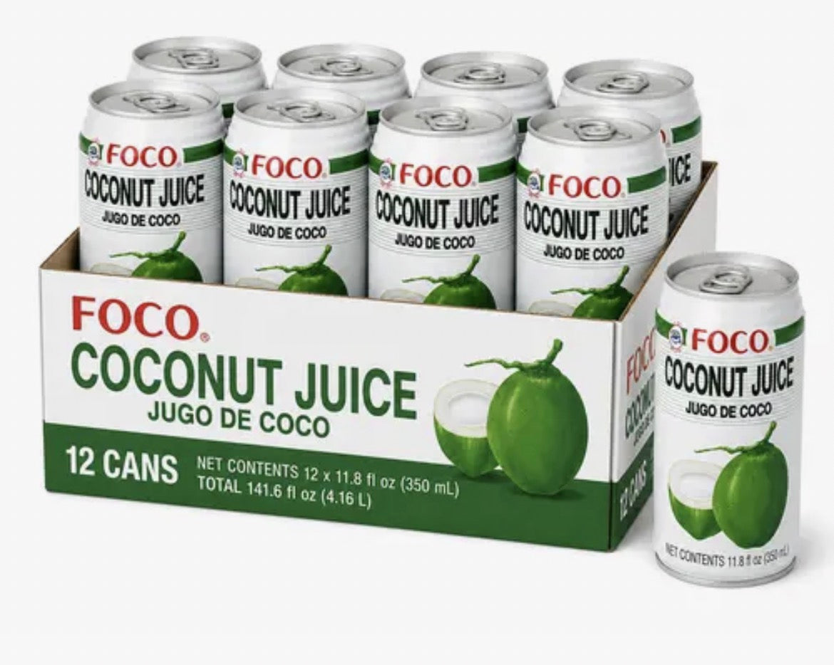 FOCO Coconut Juice with Pulp, 11.8 Fl Oz Cans – Tropical Coconut Drink Beverage with Real Coconut Pulp, Pack of 12